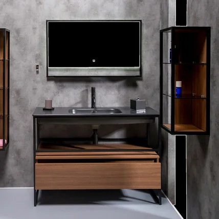 Тумба с чёрной раковиной LOFT AR 120 тёмный дуб